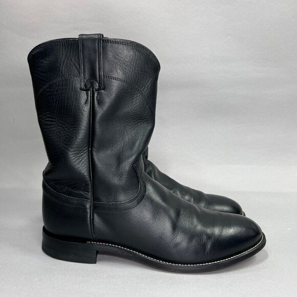 Justin Men's Size 10D Jackson Black Leather 10" Roper Cowboy Boots - Picture 1 of 12